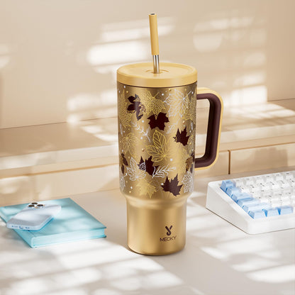 Meoky 40 oz Tumbler with Handle and Straw: Stainless Steel Insulated Tumbler with Lid and Straw - 100% Leak Proof Tumbler for Car Cup Holders - Travelers Commuters Workers, Donut