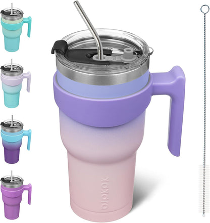 BJPKPK Tumbler With Handle And Straw Lid 40 oz Stainless Steel Insulated Coffee Tumbler Cups For Home, Office or Car,Turquoise