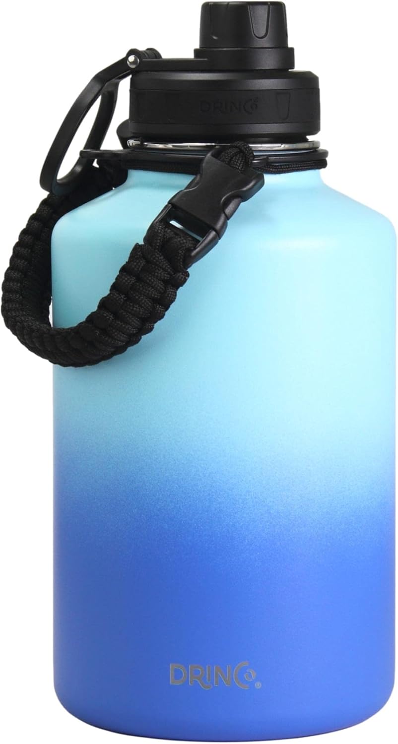 Drinco Stainless Steel Water Bottle Spout Lid Vacuum Insulated Double Wall Water Bottle Wide Mouth (40oz 32oz 22oz 18oz 14oz) Leak Proof Keep Cold Sport Camping Hiking (22 oz, 22oz Black)