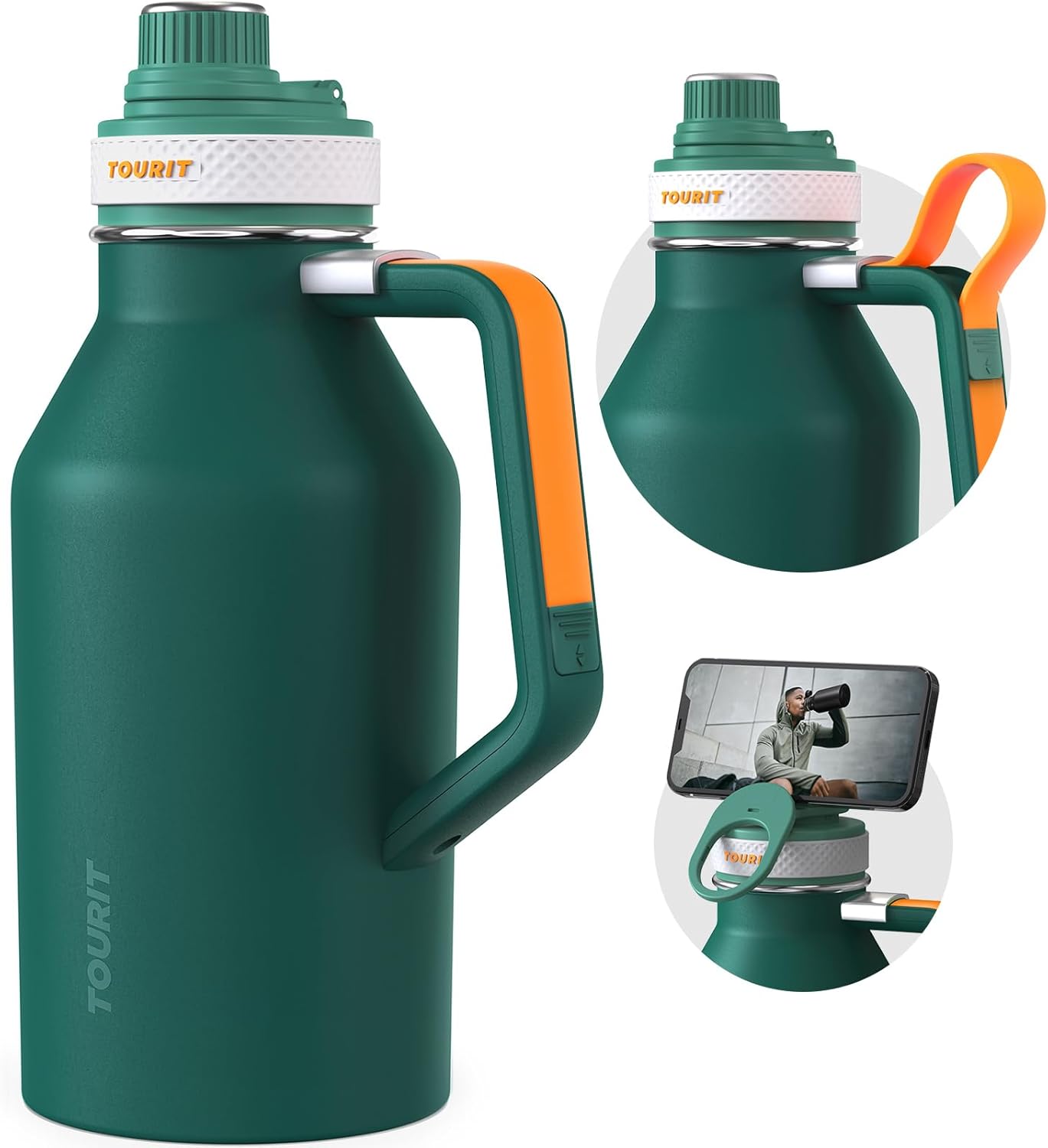 TOURIT 32oz Stainless Steel Wide Mouth Water Bottle, Double-Wall Vacuum Insulation with Spout Lid for Sports and Travel, Black
