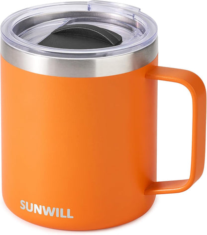 SUNWILL Travel Coffee Mug with Lid, Insulated Tumbler with Handle, 14 oz Stainless Steel Cup for Ice, Water, Tea, Rose Gold