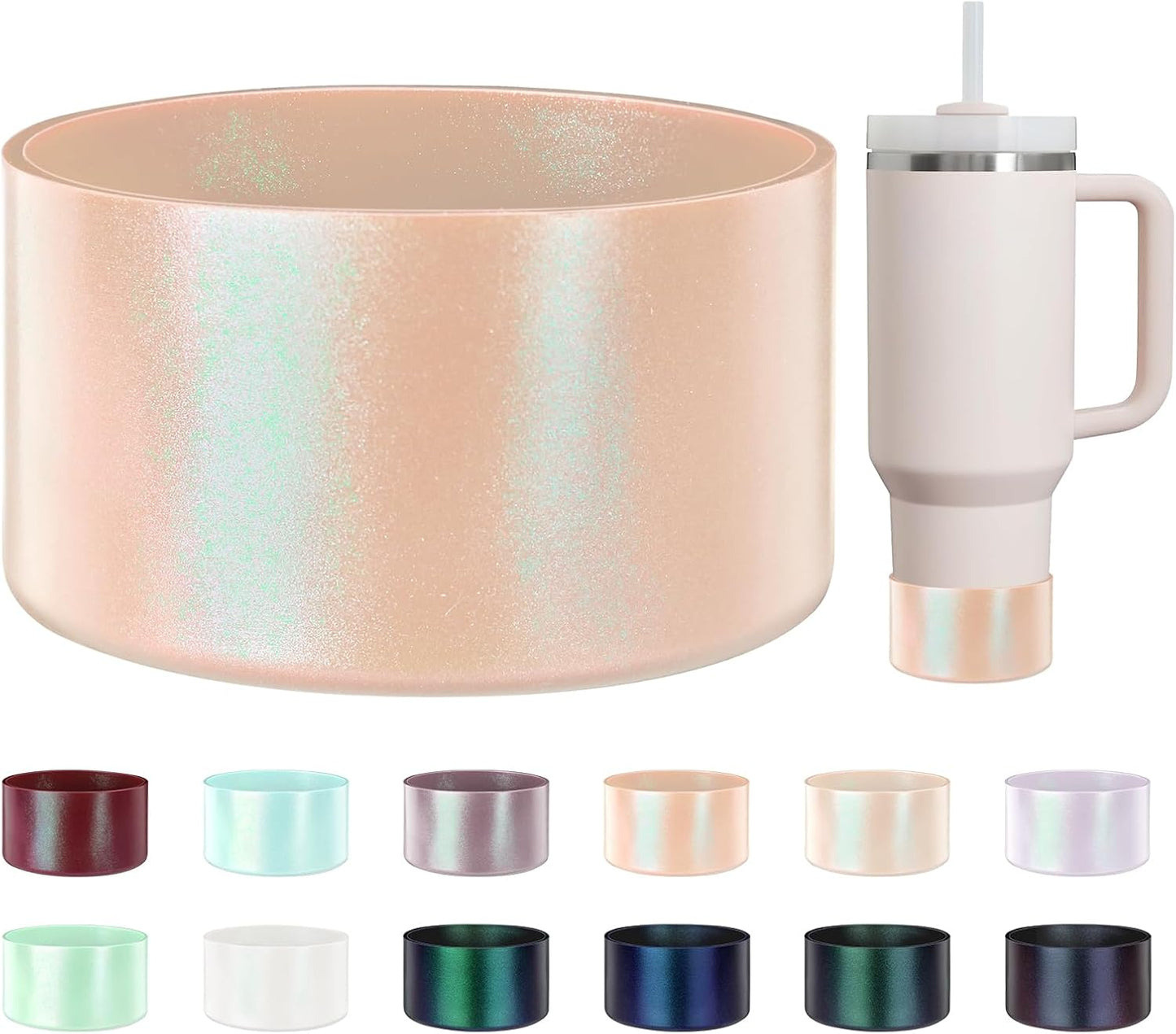 Glossy Gradient Silicone Boot, Compatible with Stanley H2.0 20-40oz & IceFlow 20-30oz, Chameleon Metallic Shimmer Cup Sleeve Protector for Hydroflask and Bottle Bottom with 2.8-3in