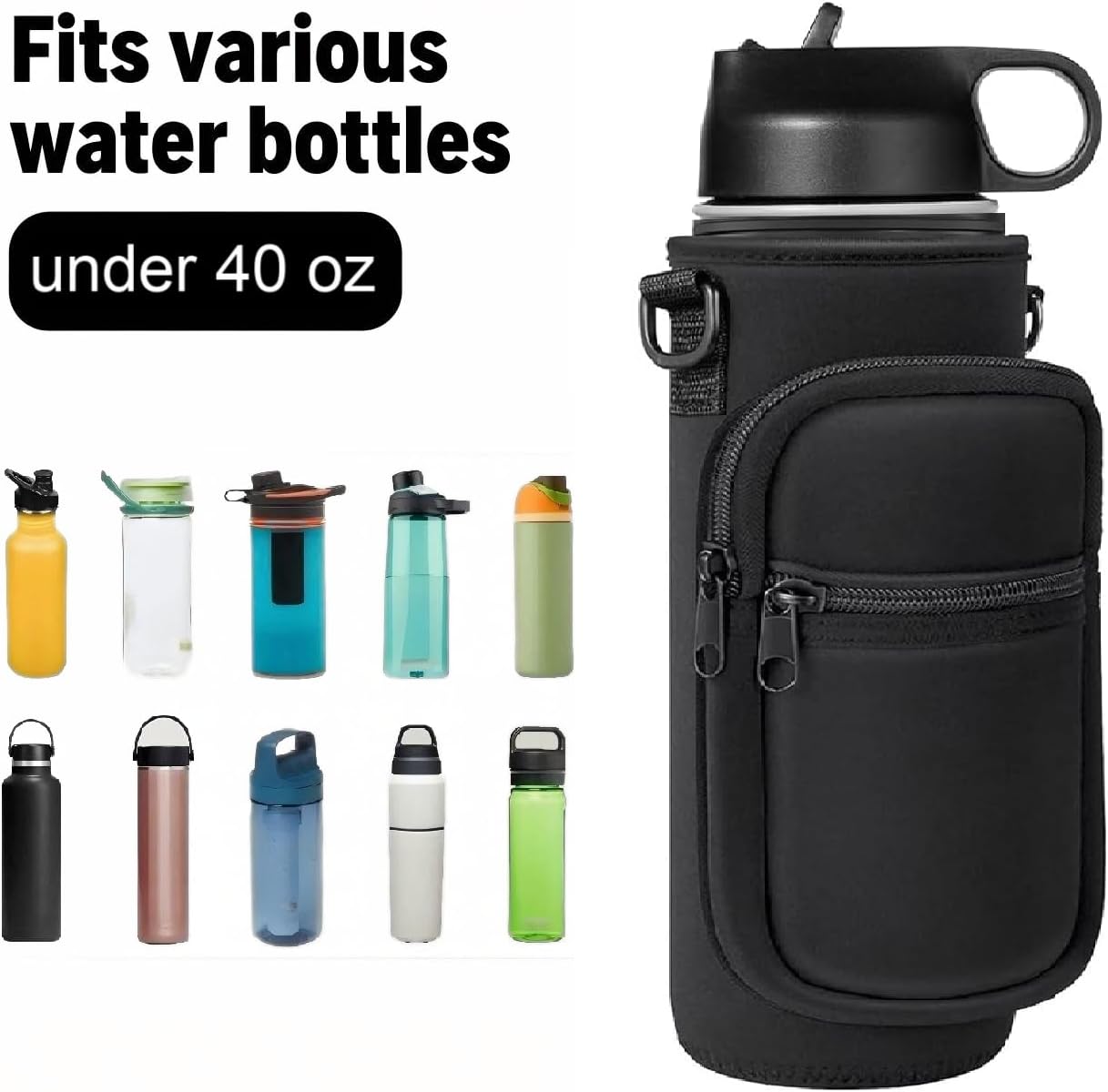 Water Bottle Holder with Strap, Insulated Crossbody Sling Bag, Carrier with Phone Pocket for Walking Hiking Camping Fishing
