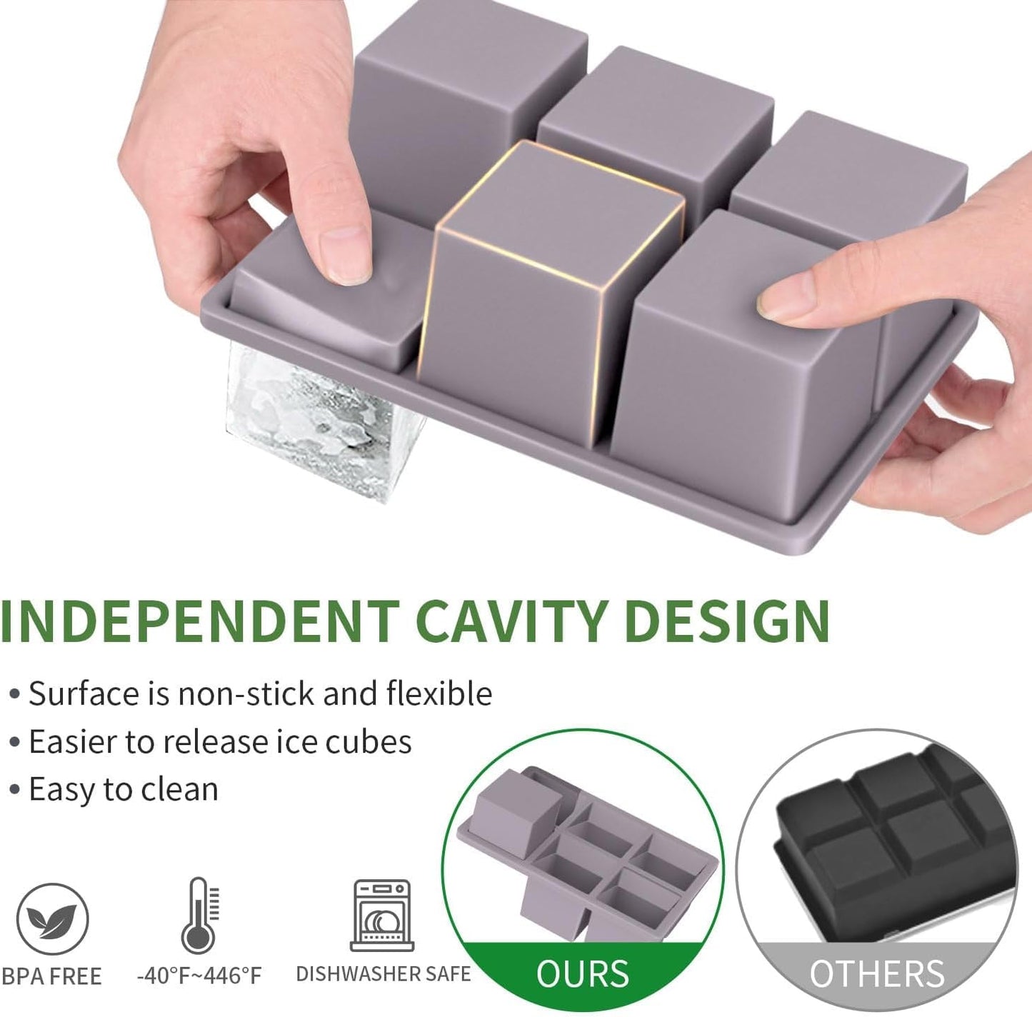 Large Ice Cube Tray for Whiskey: FDDBI Silicone Ice Cube Trays with Lid - 2Pack Big Square Old Fashioned Ice Cube Maker for Cocktail - 2inch Huge Cubed Ice Trays for Whisky