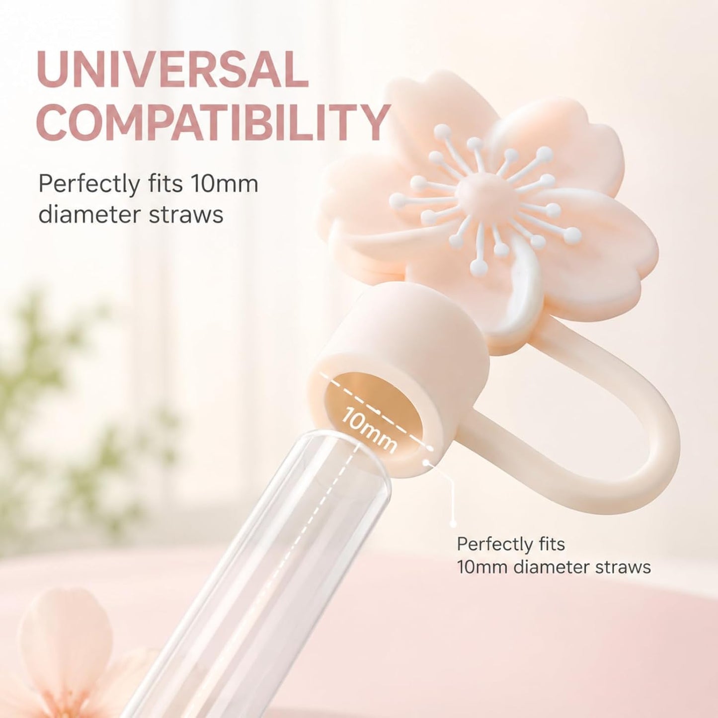 BTYHAOS Silicone Straw Caps for 10mm Tumblers | Reusable Dust-Proof Straw Toppers Compatible with Stanley 30oz & 40oz Tumblers (Purple Flower 3pc)