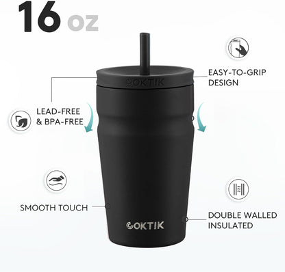 COKTIK 24oz Insulated Tumbler with Lid and Straw Iced Coffee Cup Reusable Stainless Steel Travel Mug Water Bottle Cupholder Friendly for Women Men Her Him (Blush)