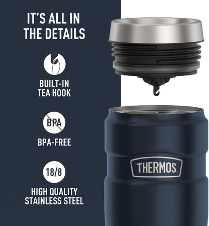 THERMOS Stainless King Vacuum-Insulated Stainless Steel Tumbler - 16oz, Midnight Blue - Insulated Coffee Tumbler for Hot & Cold Drinks - Leak-Proof & Sweat-Proof for Commuting & Traveling