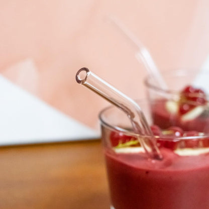 Halm Glass Straws - 6 Long 12 inch Bent Stanley Cup Replacement Drinking Straws + Plastic-Free Cleaning Brush - Perfect for Bottles & Quencher - Made in Germany - Dishwasher Safe - Eco-Friendly