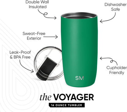 Simple Modern Voyager Tumbler with Flip Lid | Travel Coffee Mug | Insulated Stainless Steel Cold Brew Iced or Hot Coffee Cup | Gifts for Women Men Her Him | 16oz, Almond Birch