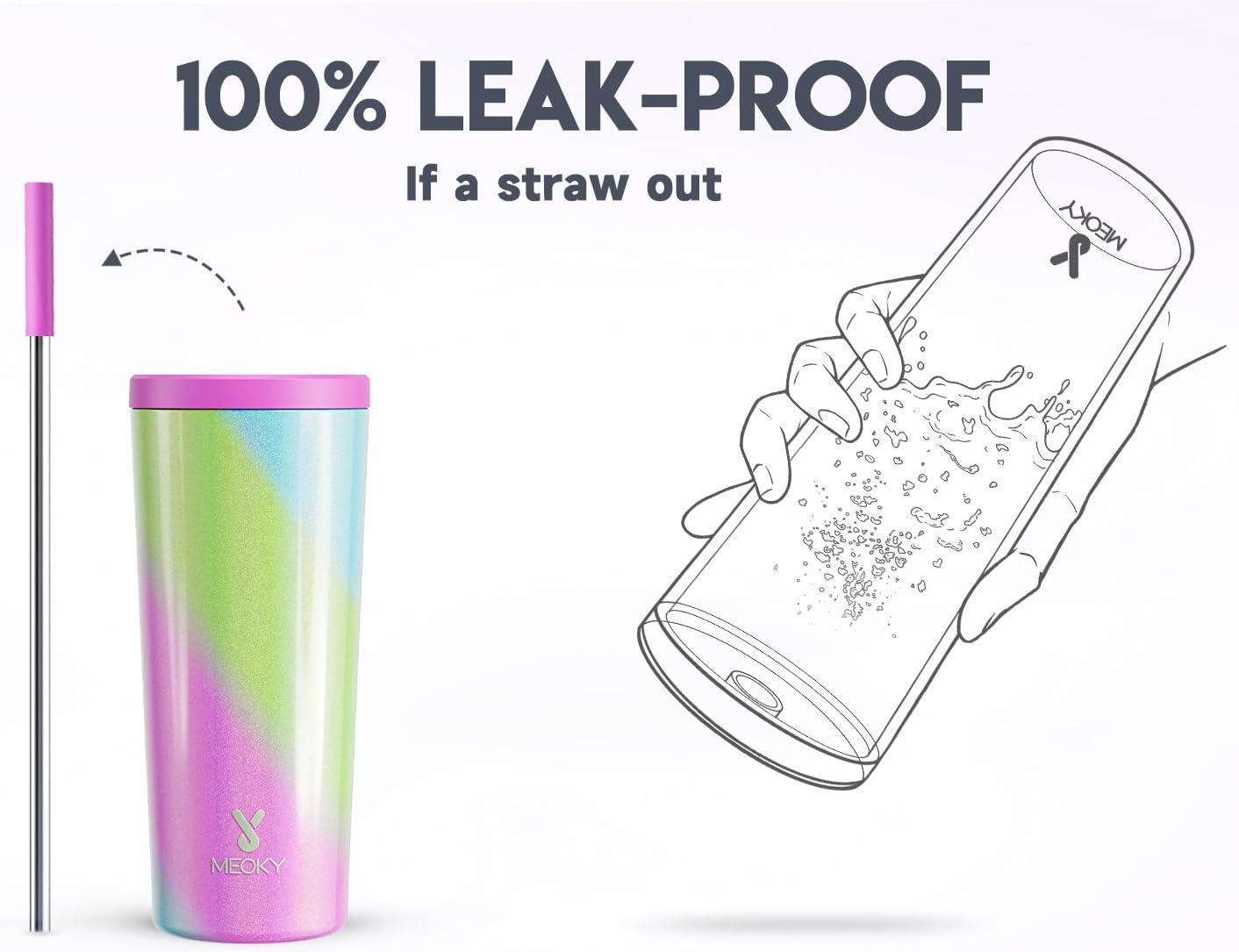 Meoky 24 oz Insulated Tumbler with Lid and Straw, Stainless Steel Vacuum Insulated Tumbler, Keeps Cold for 24 Hours, 100% Leak Proof, Fits in Car Cup Holder (Night)