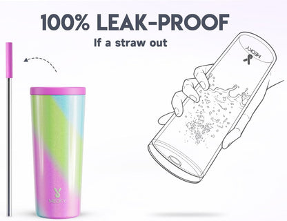 Meoky 24 oz Insulated Tumbler with Lid and Straw, Stainless Steel Vacuum Insulated Tumbler, Keeps Cold for 24 Hours, 100% Leak Proof, Fits in Car Cup Holder (Night)