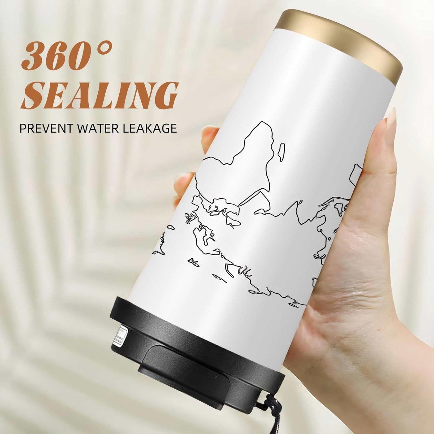 Premium 316 Stainless Steel Tumbler,Map BPA Free Insulated Travel Mug Leak Proof Lid & Straw for Commute, Road Trip, Daily Use (Black White, 18oz)