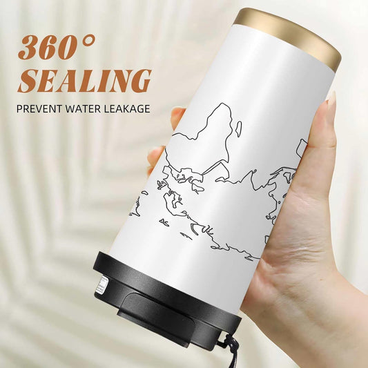 Premium 316 Stainless Steel Tumbler,Map BPA Free Insulated Travel Mug Leak Proof Lid & Straw for Commute, Road Trip, Daily Use (Black White, 18oz)