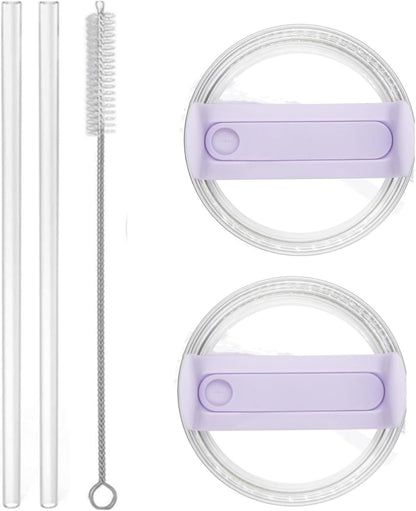 2pcs Tumbler Lid for Stanley 40oz Cup,Replacement 40 oz Tumbler Lid,2Pcs Extra Long Reusable Straws and 1Pcs Cleaning Brush (White)