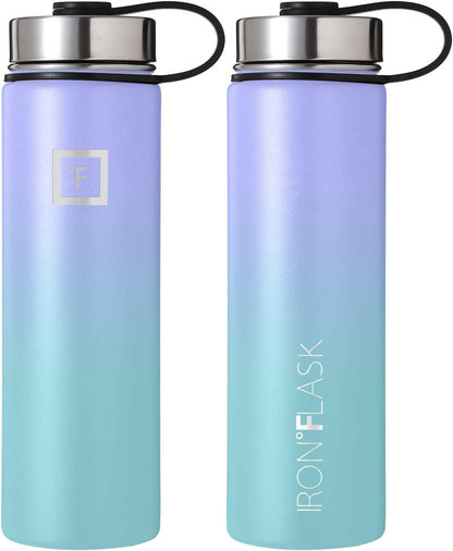 IRON °FLASK Camping & Hiking Hydration Flask with Straw, Wide Mouth Insulated Stainless Steel Sports Water Bottle - 22 oz Aurora