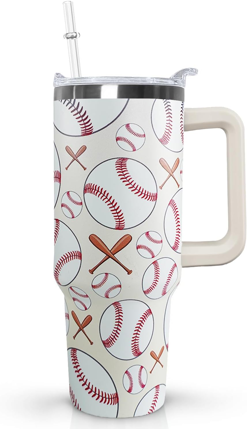 Ceovfoi 40 oz Pickleball Coffee Mug Vacuum Insulated Travel Tumbler with Handle, Lid & Straw - Perfect Pickleball Gifts for Players, Coaches, Lovers | Pickleball Accessories