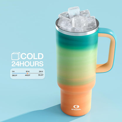 40 oz Tumbler with Handle and Straw: Stainless Steel Insulated Tumbler Keeps Cold for 24 Hours, Leakproof Travel Cup Fits in Cup Holder and BPA-Free, Cotton Candy