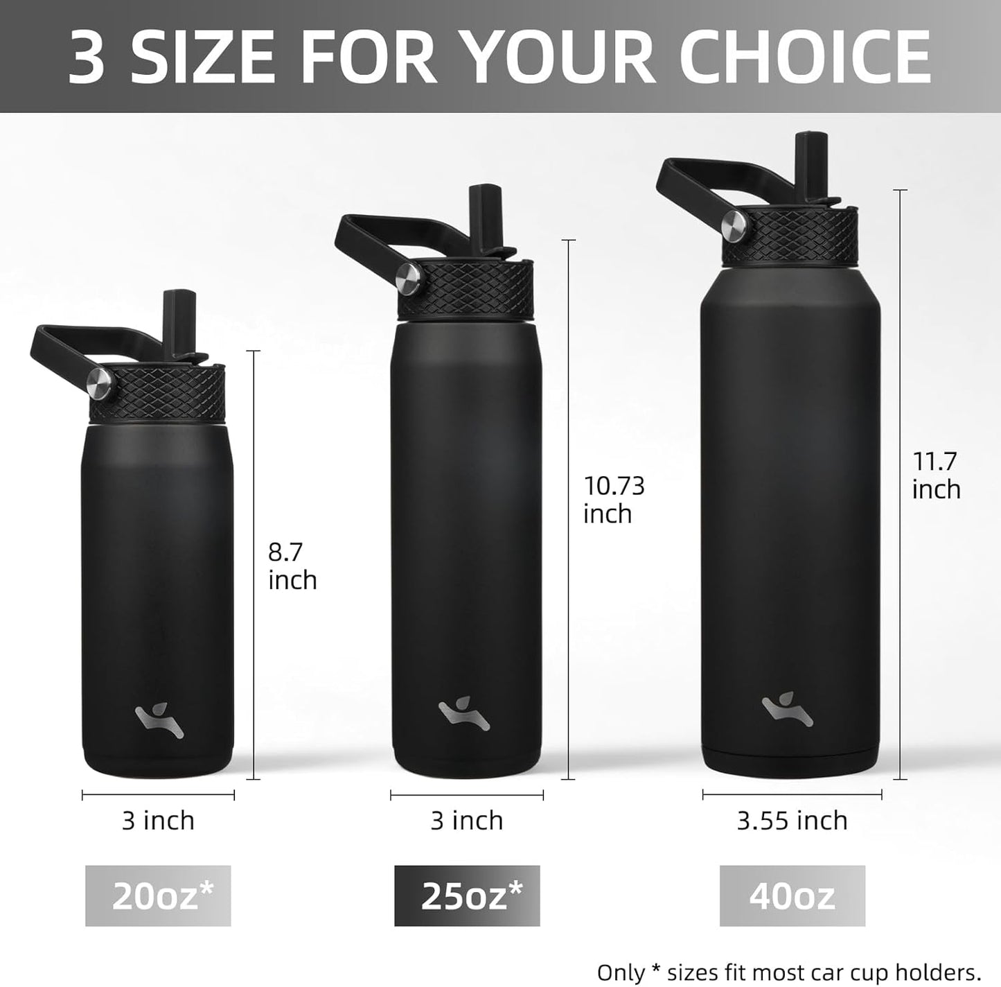Konokyo 22oz Stainless Steel Bottles with 3 Lids Sport Insulated Water Bottle,Mint