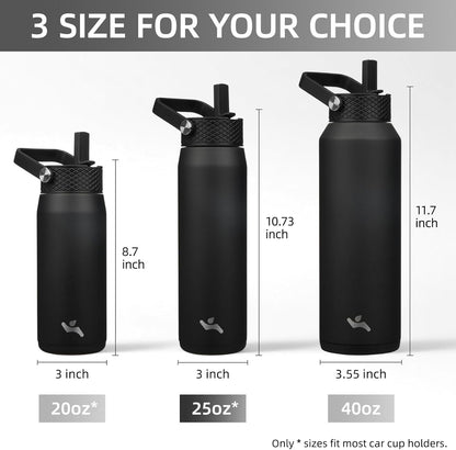 Konokyo 22oz Stainless Steel Bottles with 3 Lids Sport Insulated Water Bottle,Mint