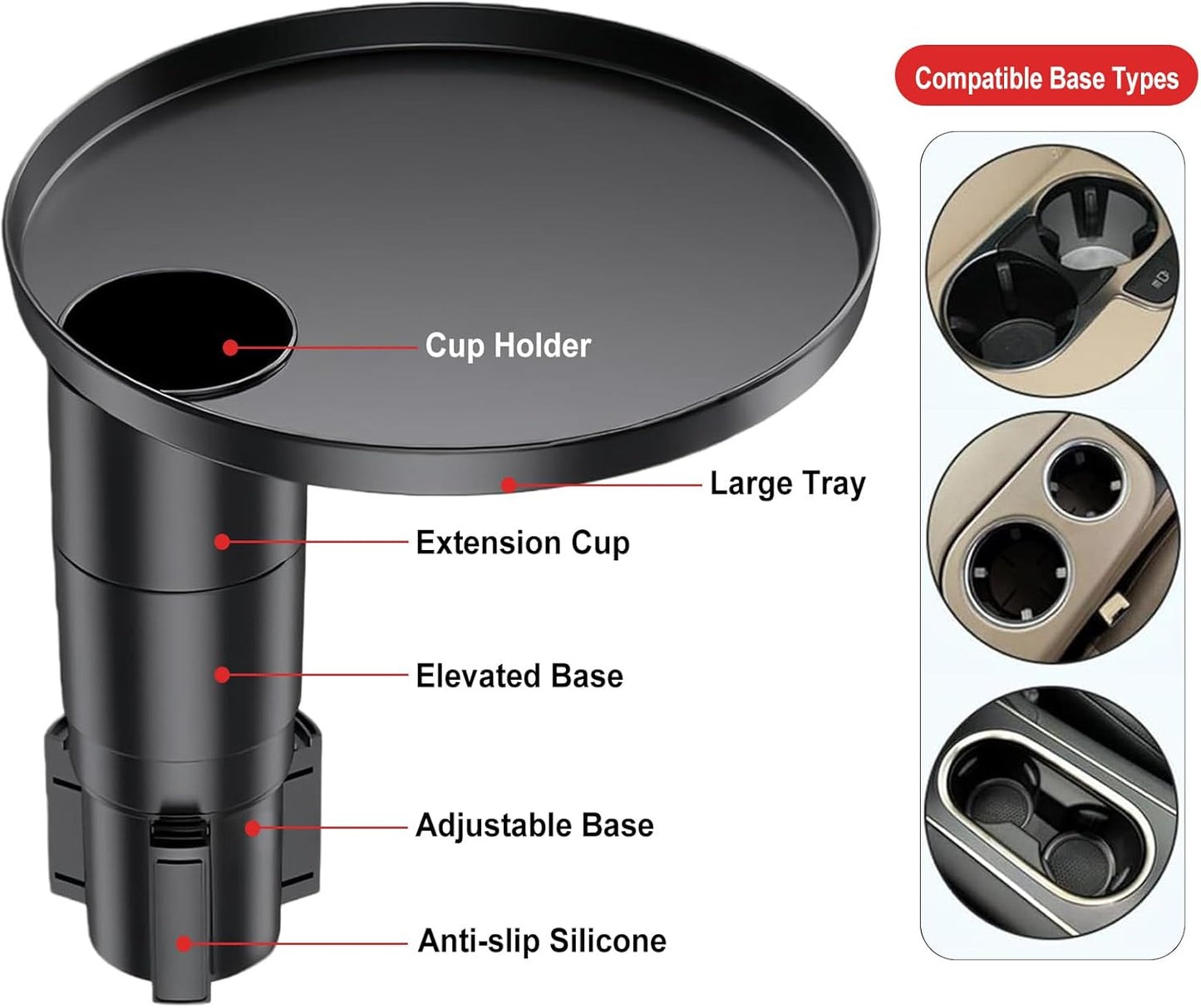 Car Tray 360° Rotating Cup Holder Table Organizer for Car Center Console Car Accessories Compatible with Most Vehicle