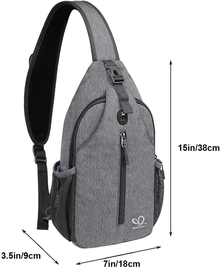 WATERFLY Crossbody Sling Backpack Sling Bag Travel Hiking Chest Bag Daypack (Black)