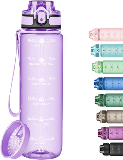32oz Water Bottle with Time Marker, Motivational Drinking Bottle with Strap, BPA-Free Leak-Proof, Encouraging Water Bottle Time to Drink Water for Gym School Office Travel