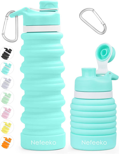Nefeeko Collapsible Water Bottle, 26oz Silicone Foldable Water Bottles Leakproof BPA Free Travel Water Bottles with Carabiner, Portable Sport Water Bottles for Camping,Hiking Outdoor Indoor Sport