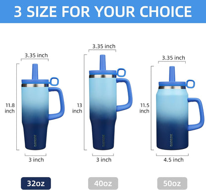 BJPKPK 50oz Insulated Tumbler with Handle Stainless Steel Travel Coffee Mug with Lid Reusable Large Water Bottle with Straw,Sky