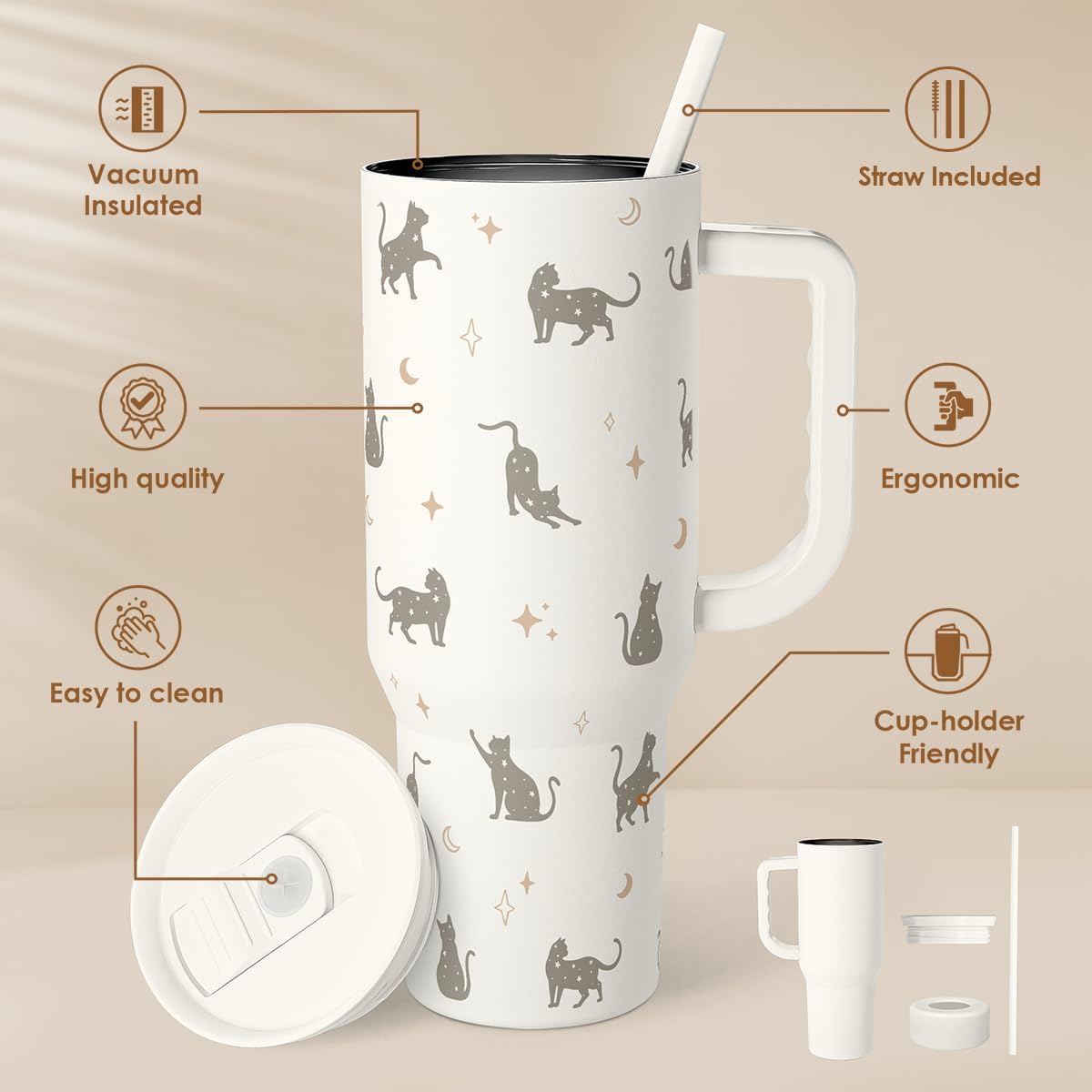 SANDJEST Pickleball 40oz Tumbler With Handle and Straw, Pickleball Queen Insulated Stainless Steel Travel Coffee Mug for Women Girls Players, Gift Idea for Birthday Christmas Mothers Day