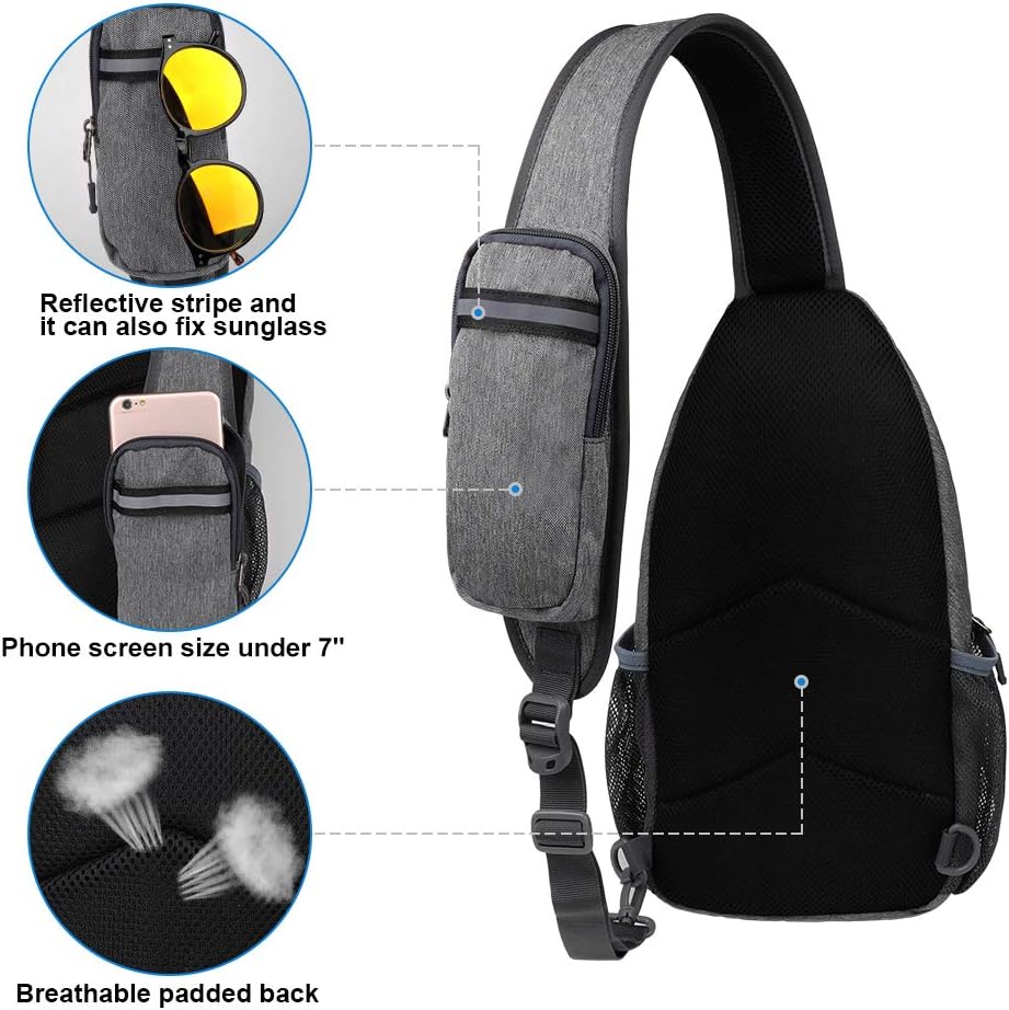 WATERFLY Crossbody Sling Backpack Sling Bag Travel Hiking Chest Bag Daypack (Black)
