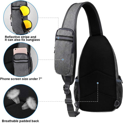 WATERFLY Crossbody Sling Backpack Sling Bag Travel Hiking Chest Bag Daypack (Black)