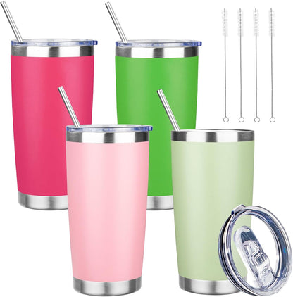 20 oz Tumbler with Lids and Straws, Stainless Steel Insulated Travel Coffee Mug, Double Wall Vacuum Insulated Tumblers, Powder Coated Coffee Tumbler for Cold & Hot Drinks (Light Purple)
