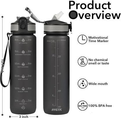 Hyeta 32oz Water Bottles with Straw - Stay Motivated and Hydrated with Convenient Times to Drink Markings, Durable, Leak-proof