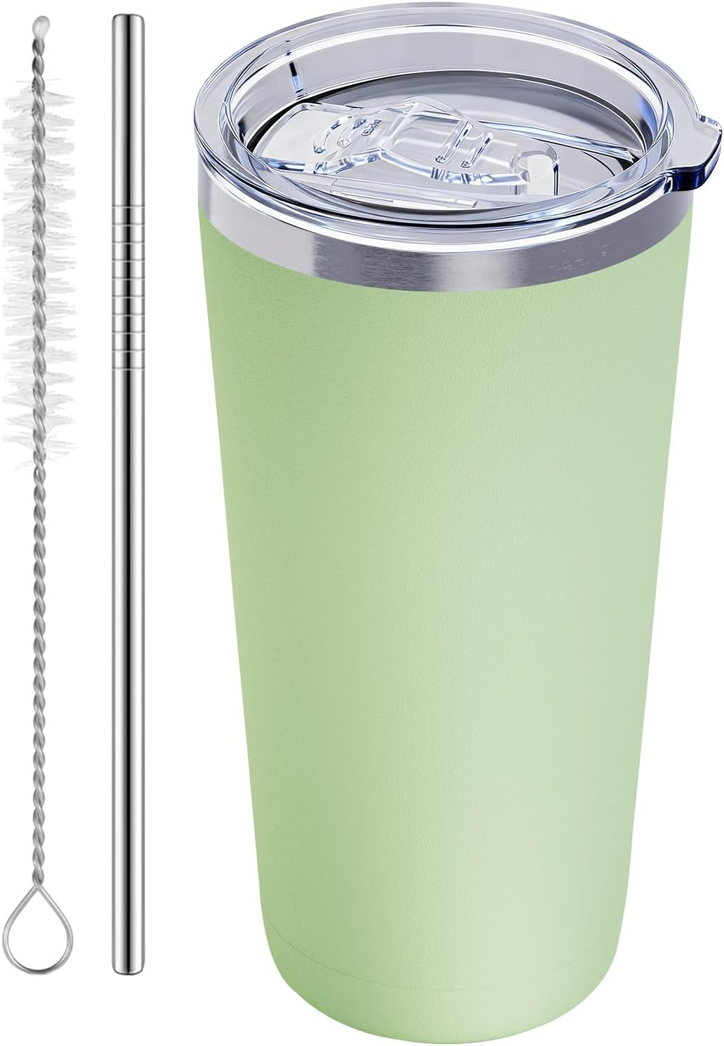 GGQ 20oz Travel Coffee Tumbler Food-Grade 304 Stainless Steel Vacuum Insulated Double Wall Leak-Proof Lid Reusable Straw Hot and Cold Drinks Cup Holder Friendly (Light Blue)