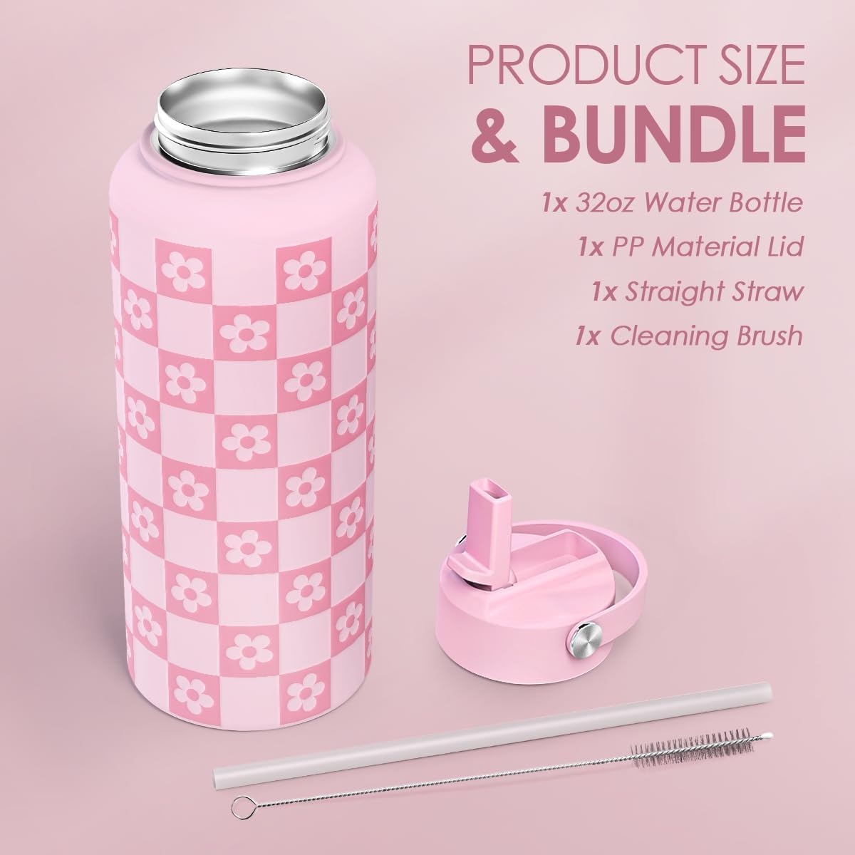 SANDJEST Pickleball Gift for Women, Water Bottle Stainless Steel 32oz with Lid & Straw, Sport Insulated Bottles Gifts for Girls Friends Teens Birthday Christmas