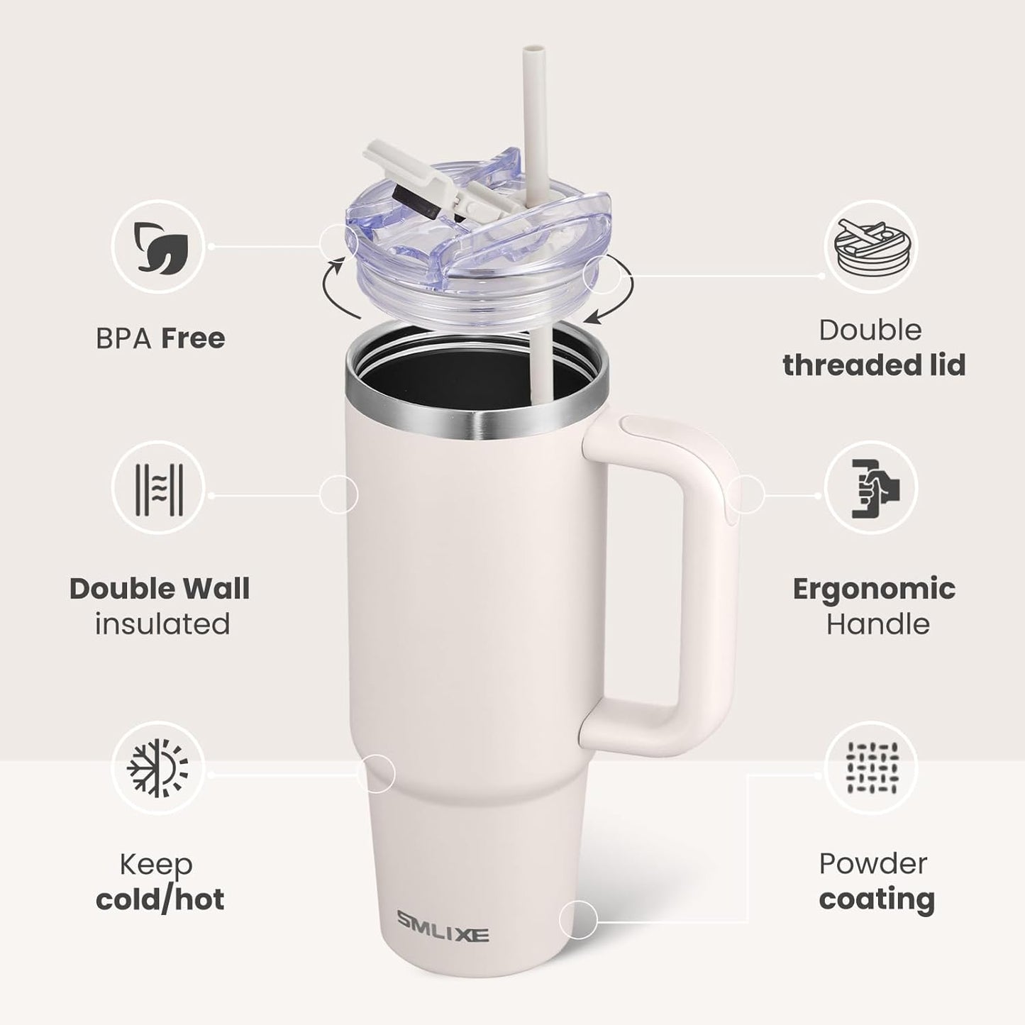 40 oz Tumbler with Handle and Straw Lid,Insulated Reusable Stainless Steel Water Bottle Travel Mug，Cupholder Friendly Double Wall Vacuum Sealed Cup (Black)