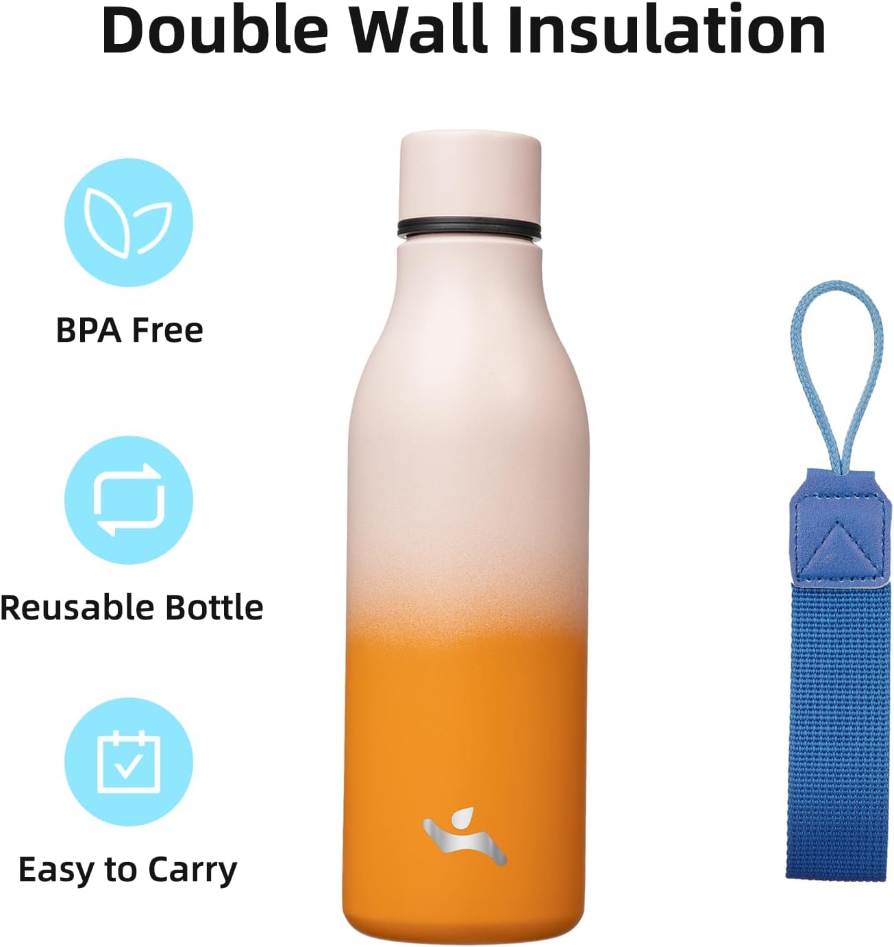 Konokyo Insulated Water Bottle with Strap,18 oz Double Wall Stainless Steel Vacuum Bottles Metal Water Flask,Macaron Green - Colors A