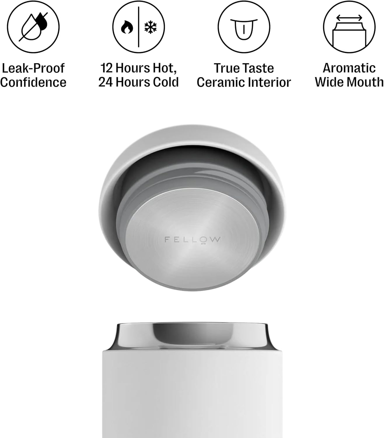 Fellow 12 oz Carter Wide Travel Mug - Wide Mouth Vacuum-Insulated Stainless Steel Coffee Mug - Tea and Coffee Tumbler with Ceramic Interior - Matte Black
