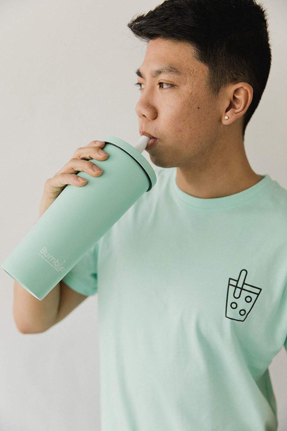 Bumbler Original Boba Tea Cup - 24oz Double-Walled Plastic Reusable Tumbler with Extra Wide Straw & Leak-Proof Lid - BPA-Free Smoothie & Iced Coffee Travel Mug - Blush Pink