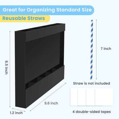 Acrylic Straw Holder for Cabinet, Reusable Straw Organizer with Double Sided Adhesive Tape Tumbler Straws Storage Container for Cupboard Drinking Straws Dispenser for Kitchen Counter (Transparent)