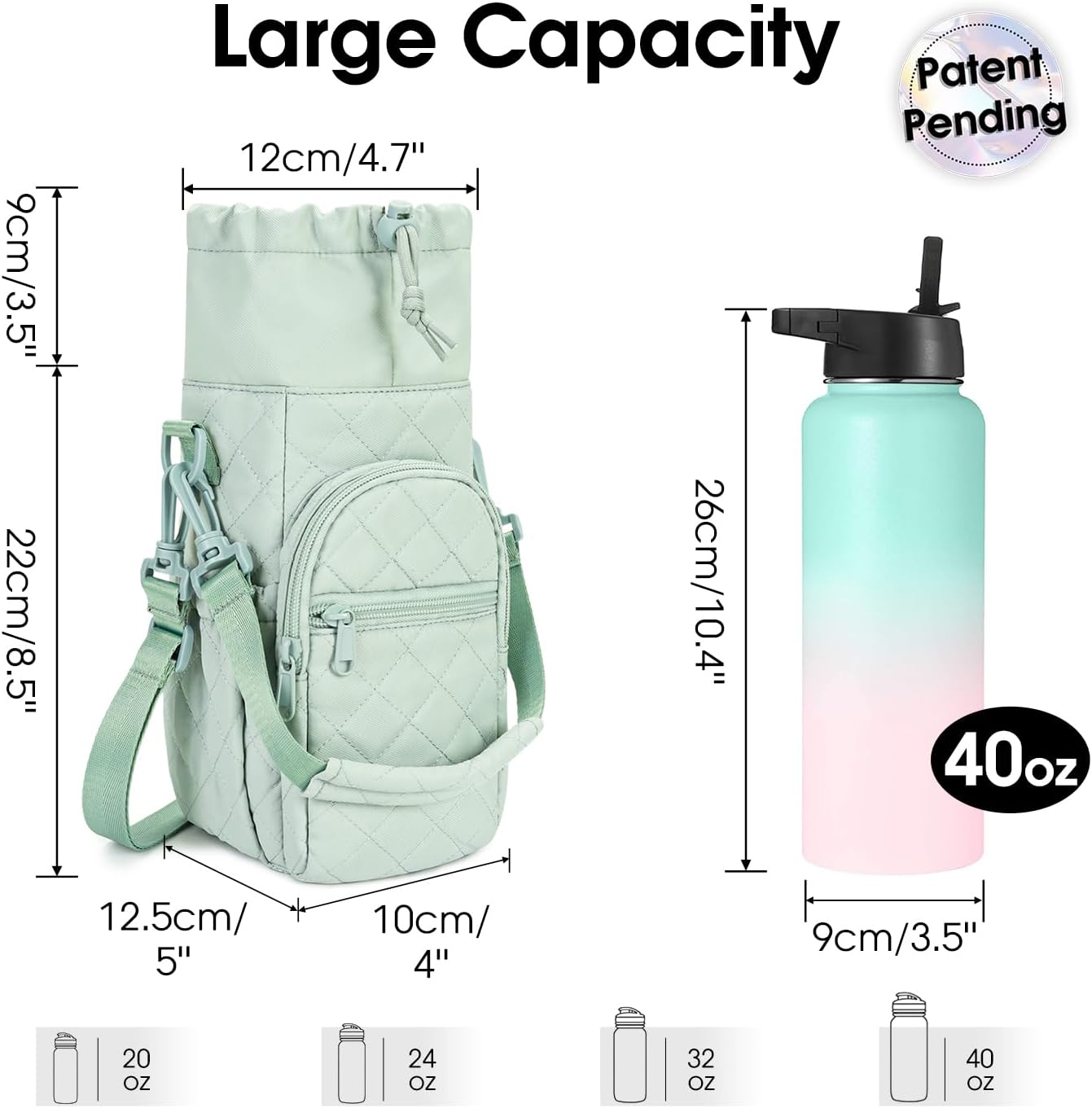 sportsnew Water Bottle Holder 40oz Crossbody Insulated Cup Sleeve Water Bottle Carrier Sling Bag with Phone Pocket, Walking