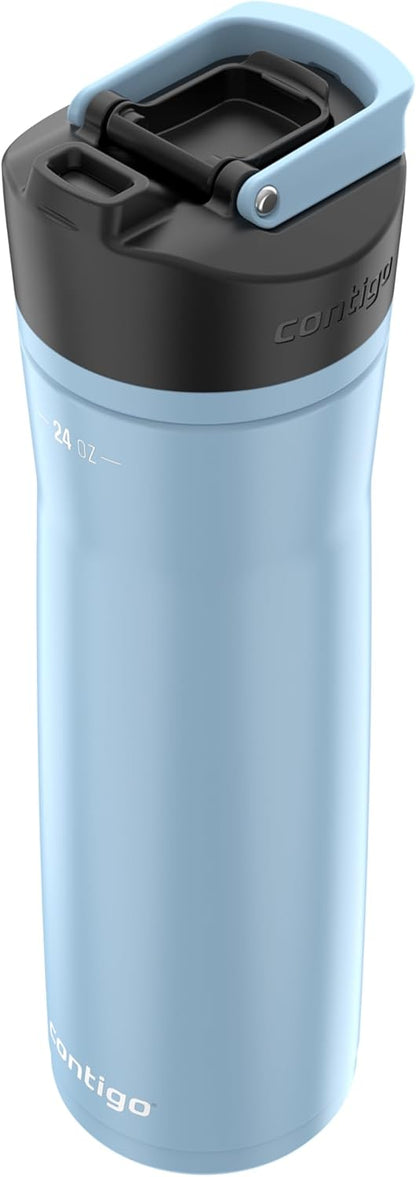 Contigo Cortland Chill 2.0 Vacuum-Insulated Stainless Steel Water Bottle, Spill-Proof Sip Technology, Interchangeable Lid, 24oz, Steel/Licorice, Perfect for Fitness Travel Everyday Use