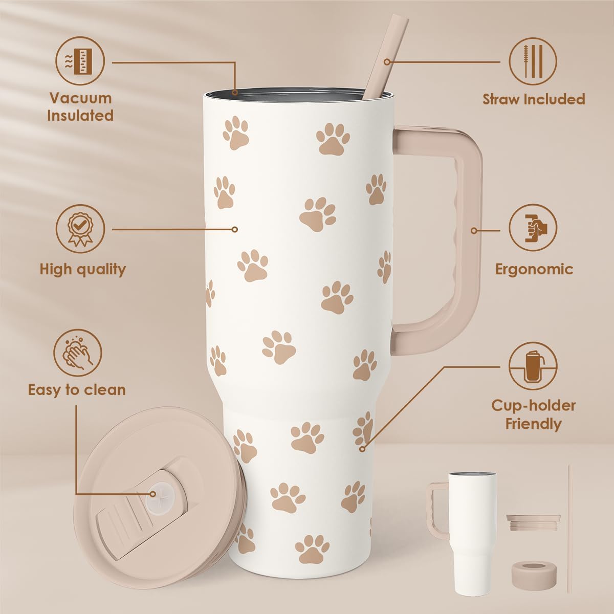 SANDJEST Pickleball 40oz Tumbler With Handle and Straw, Pickleball Queen Insulated Stainless Steel Travel Coffee Mug for Women Girls Players, Gift Idea for Birthday Christmas Mothers Day