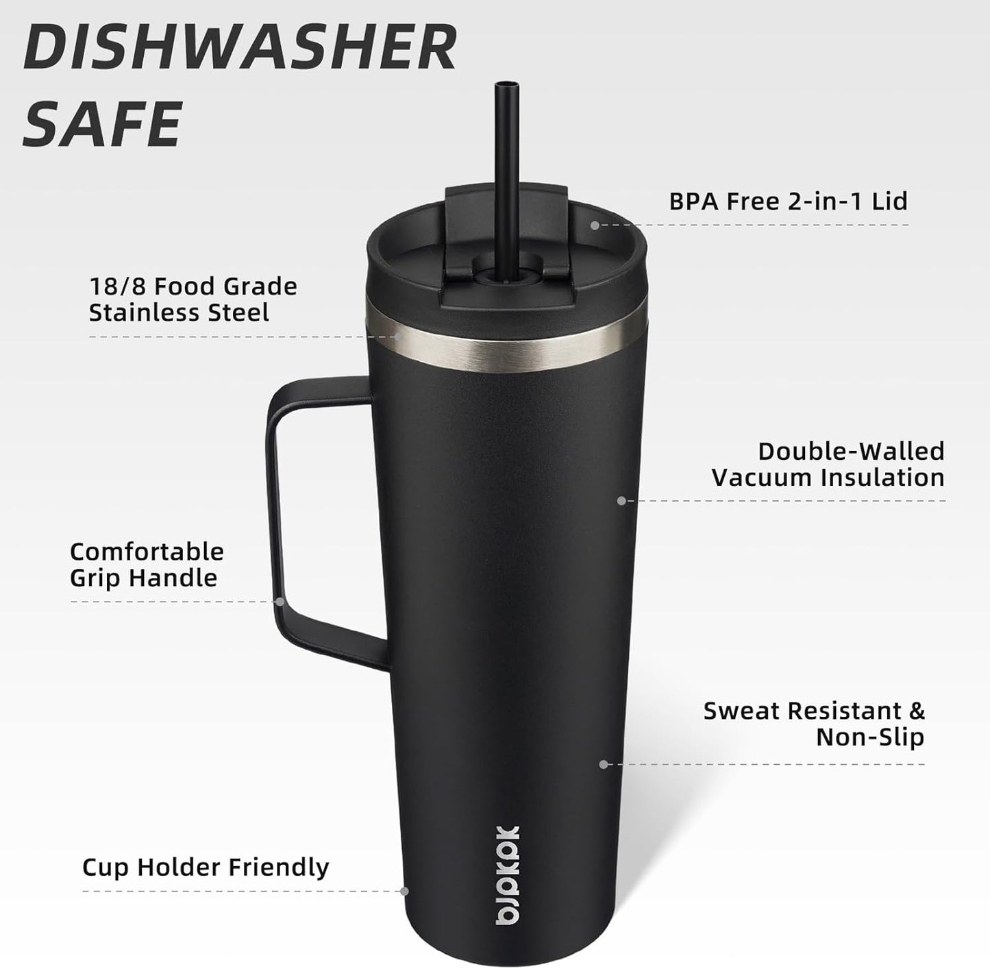 BJPKPK Insulated Tumbler with Handle, 18oz Insulated Tumblers with Lid and Straw, Stainless Steel Metal Water Bottles, Coffee Travel Mugs, Cups, Marshmallow