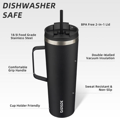 BJPKPK Insulated Tumbler with Handle, 18oz Insulated Tumblers with Lid and Straw, Stainless Steel Metal Water Bottles, Coffee Travel Mugs, Cups, Marshmallow