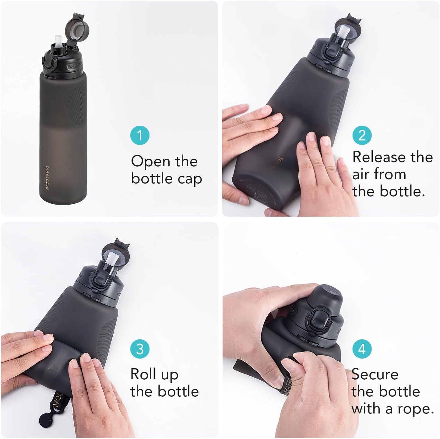 TakeToday Collapsible Water Bottles 32oz, Foldable Travel Water Bottle, BPA Free, Silicone Water Bottle Leakproof for Hiking, International Travel, Outdoors