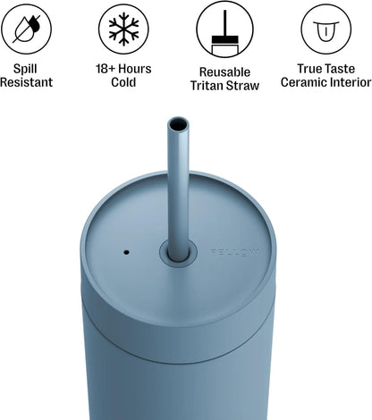 Fellow 16 oz Carter Cold Travel Mug for Water, Iced Tea, Coffee, Smoothies, Iced Coffee & more - Stainless Steel Vacuum-Insulated Iced Coffee tumbler with Spill Resistant lid and straw - Sienna