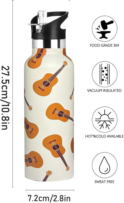 Pickleball Sport Water Bottle with Straw, Vacuum Insulated Stainless Steel Thermal Drinking Travel Mug Cups For Gym Fitness Camping-20oz/600ml