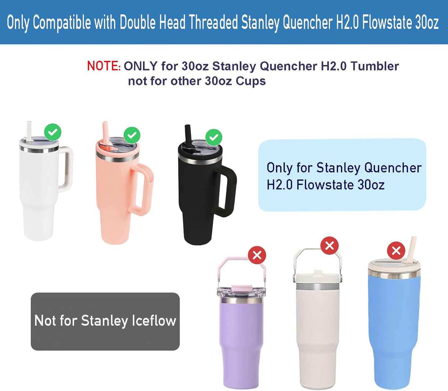 2 Pack 30 oz Tumbler Flip Straw Lid Replacement Compatible for Stanley Quencher, Leak Proof Lid Replacement for 30 OZ Stanley H2.0 FlowState Tumbler,Spill Proof Splash Reusable (Transparent Cream)