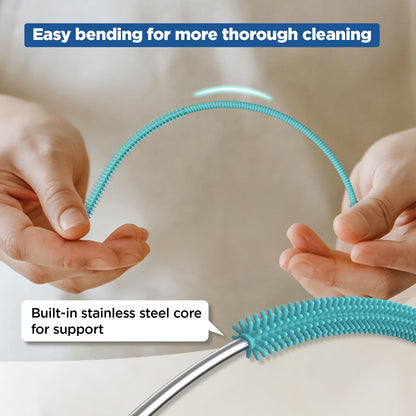 YOTIME Silicone Straw Cleaner Brush, 2Pcs Reusable Straw Brush Extra Long for Cleaning Tumbler with Handle and Glass Metal Smoothie Straws, Non-slip Handle Soft and Bendable, 6mm+9mm, Blue